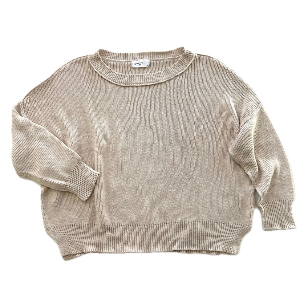 Carly Jean Los Angeles Oatmeal Cream Cotton Oversized Relaxed Pullover Sweater